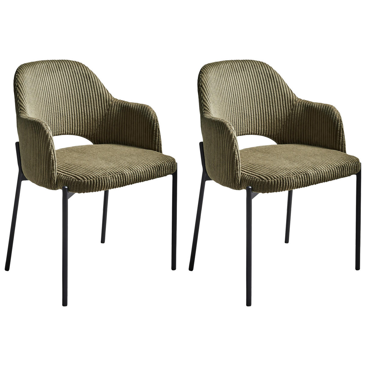 ESSZIMMERSTUHL 2er-Set Olivgrün Raton - Schwarz/Grün, Textil (53/81/55cm) - Beliani
