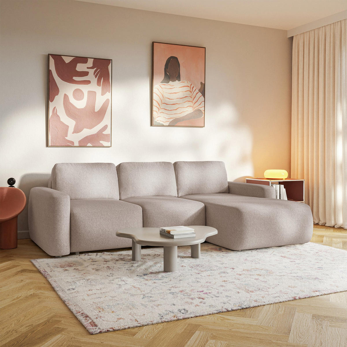 ECKSOFA Carnos Mini Beige Chenille - Beige/Schwarz, Kunststoff/Textil (164/238cm) - Selsey