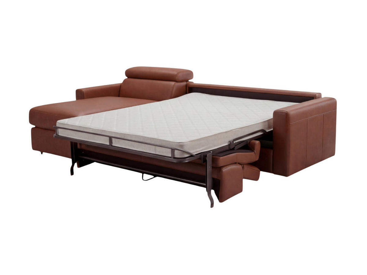 ECKSOFA Morris Echtleder mit Bettfunktion Cognacbraun - Cognac, Leder/Metall (170/223cm)