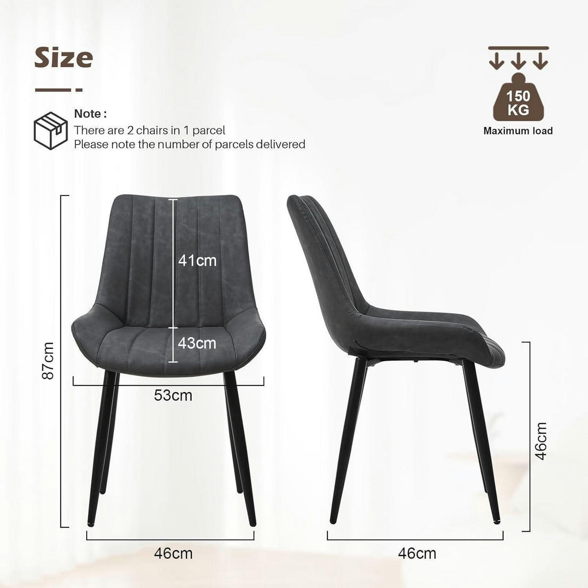 ESSZIMMERSTÜHLE 2er Set Kunstleder Grau, ergonomisch gepolstert - Grau, Kunststoff (53/89/45cm)