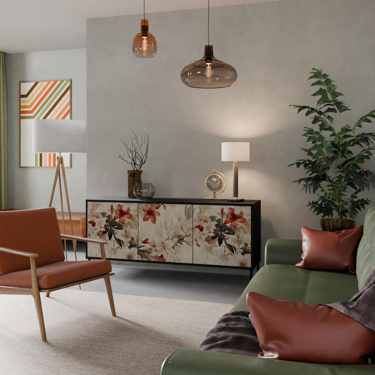 SIDEBOARD PETAL HARMONY, Eicheneffekt, 164,5x42x77,5 cm, 3 Türen - Eichefarben/Buchefarben, Holzwerkstoff/Buchenholz (164.5/77.5/42cm) - SpaceRebels