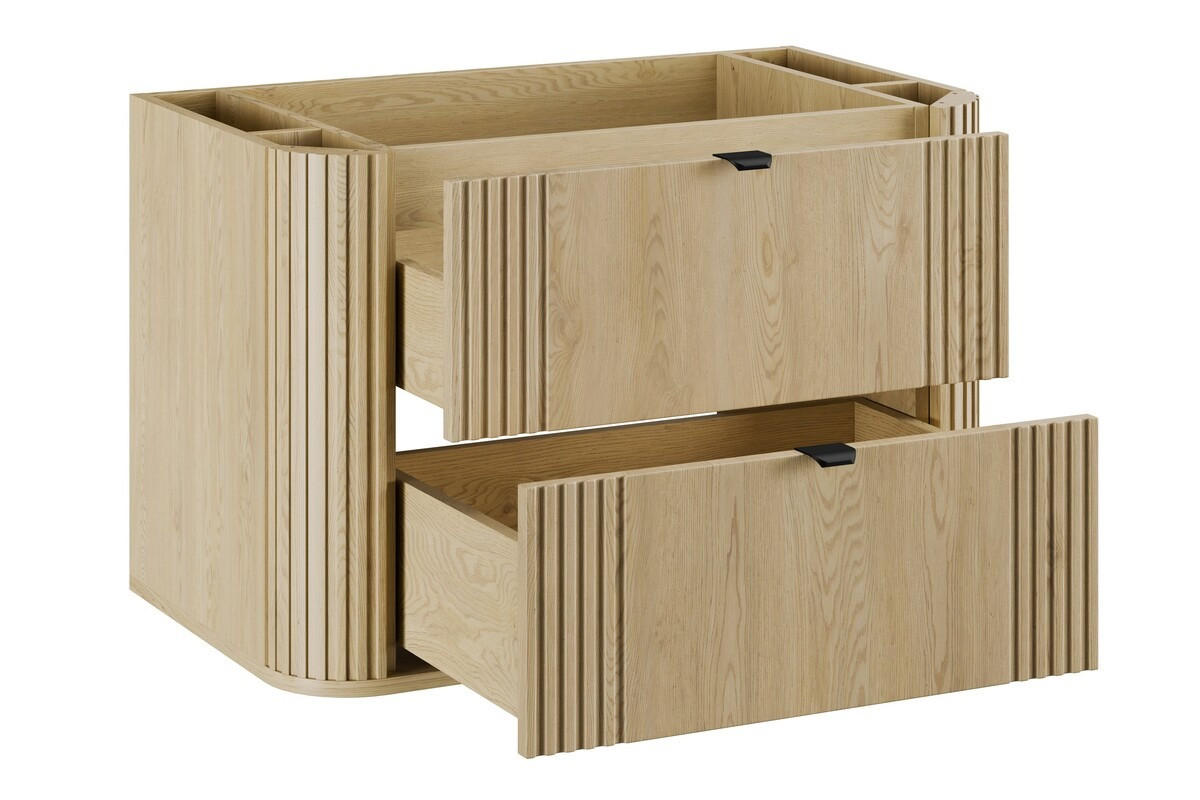 WASCHTISCHKOMBI 80 cm 2 Teile - Ovalia Cremona O BM406 in Cremona-Eiche - Eichefarben/Weiß Hochglanz, Holz/Keramik (80/52/46cm)