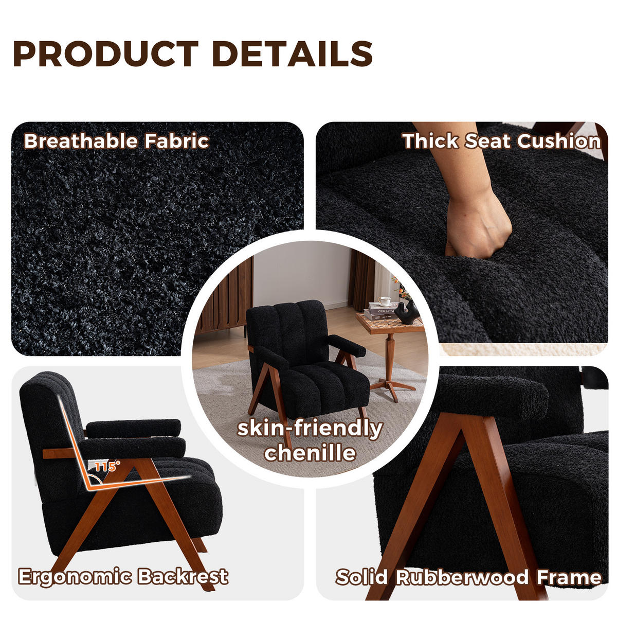 SESSEL aus Bouclé in Gelb mit Eichenholzgestell, modern und kompakt,77/68.5/77 cm - Schwarz, Holz (77/77/68.5cm) - BEAOK
