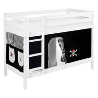 ETAGENBETT JELLE 90x200 cm Pirat schwarz gestreift - Hochbett - inkl. Vorhang und 2 Lattenrosten - Weiß, Holz - Lilokids