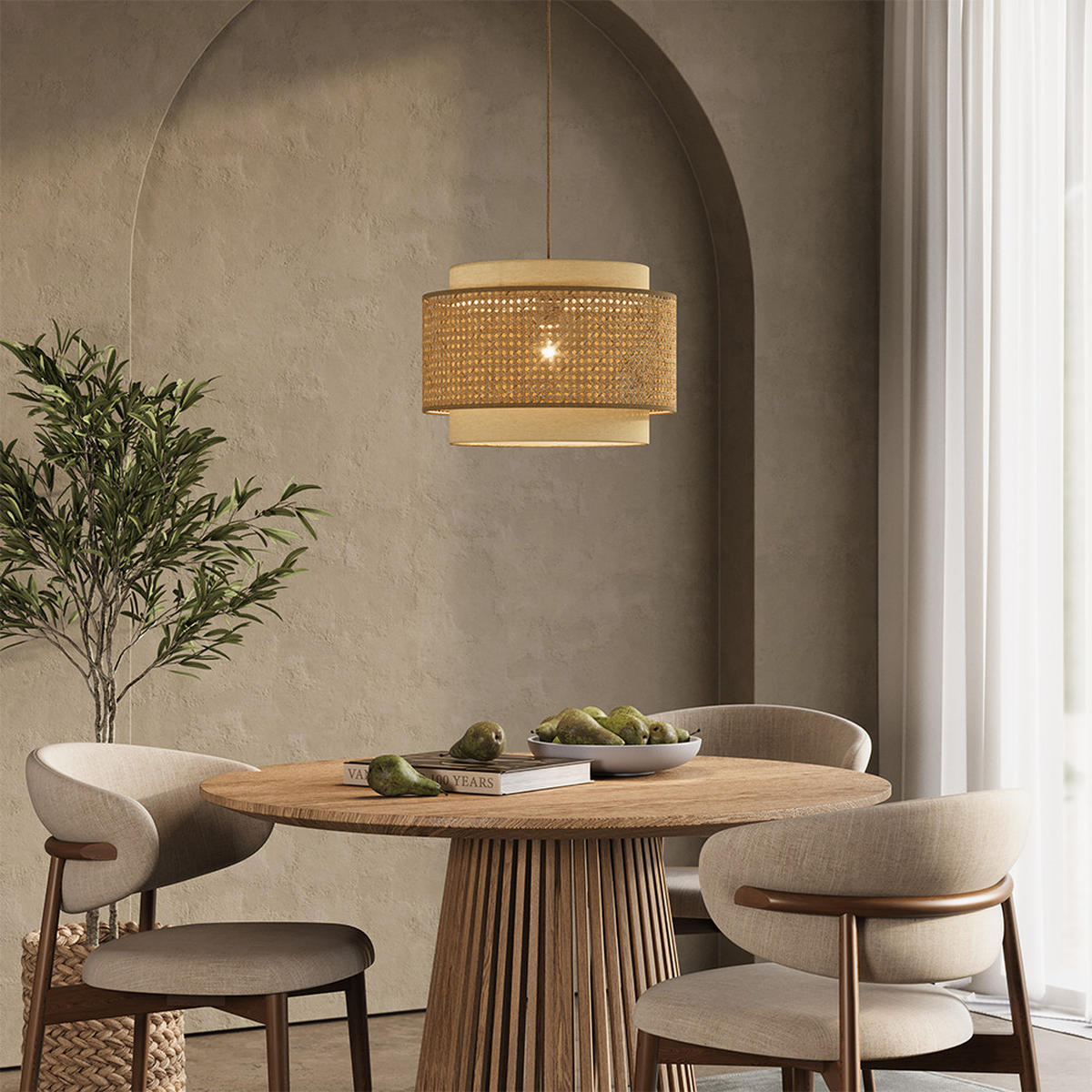 STROPNÍ SVÍTIDLO Morten Ratan/krém - krémová, přírodní materiály (45/45/31cm) - Vicco