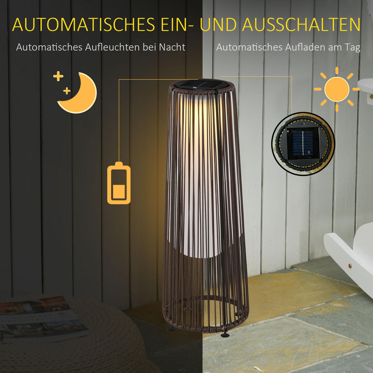 SOLARLAMPE für Balkon, Terrasse, Metall, Braun, 21,5 x 21,5 x 61 cm - Braun, Kunststoff (21.5/21.5/61cm) - Outsunny
