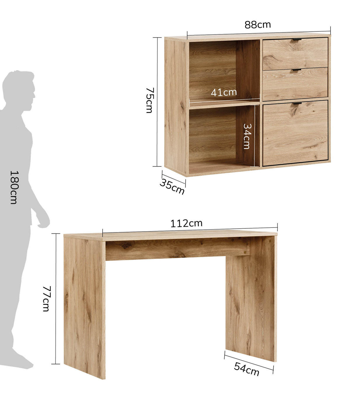SCHREIBTISCH Der Produktive - Eichefarben, Holzwerkstoff (54/112/77cm) - Mokebo