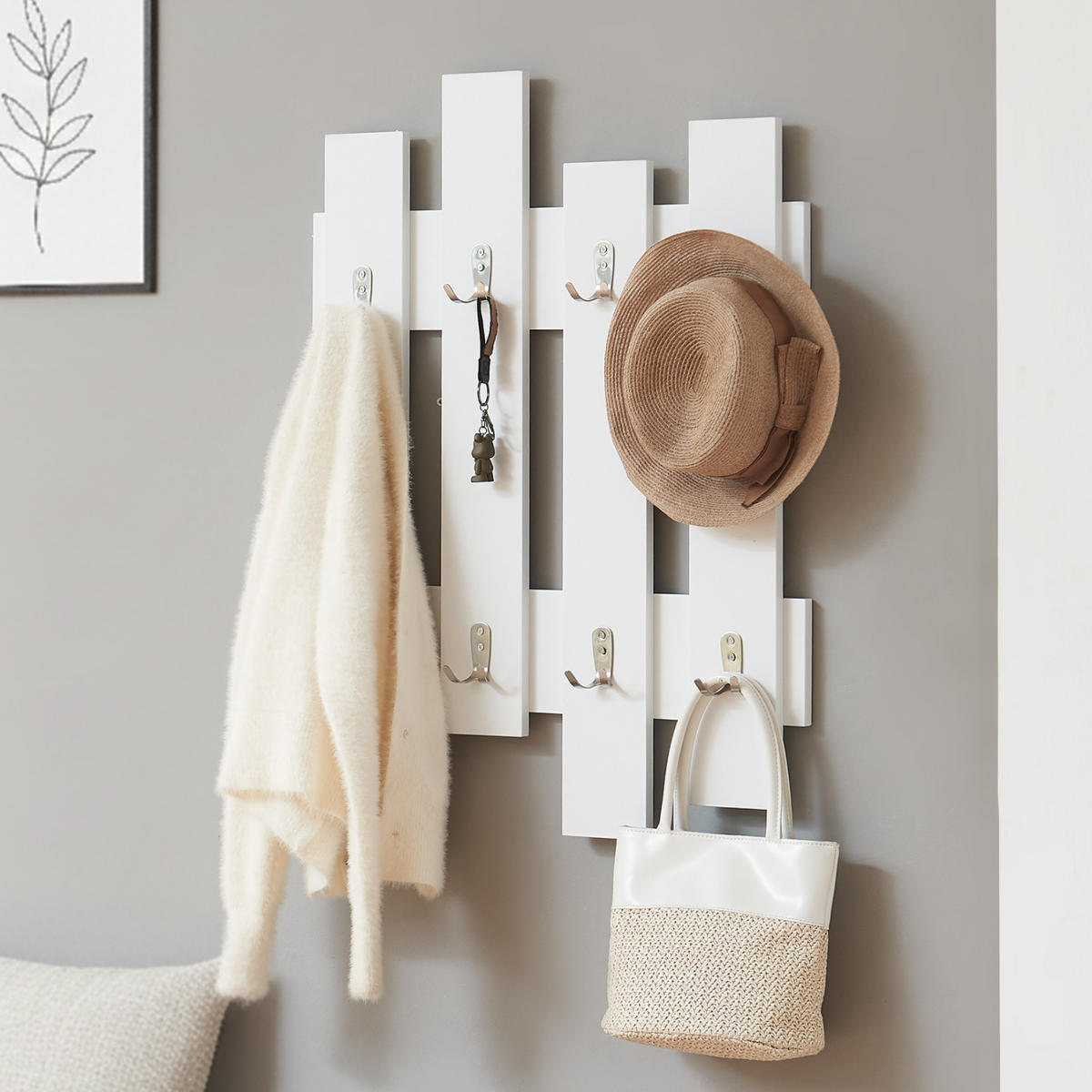 WANDGARDEROBE Raseborg - Weiß, Holzwerkstoff (60/80/3cm) - [en.casa]