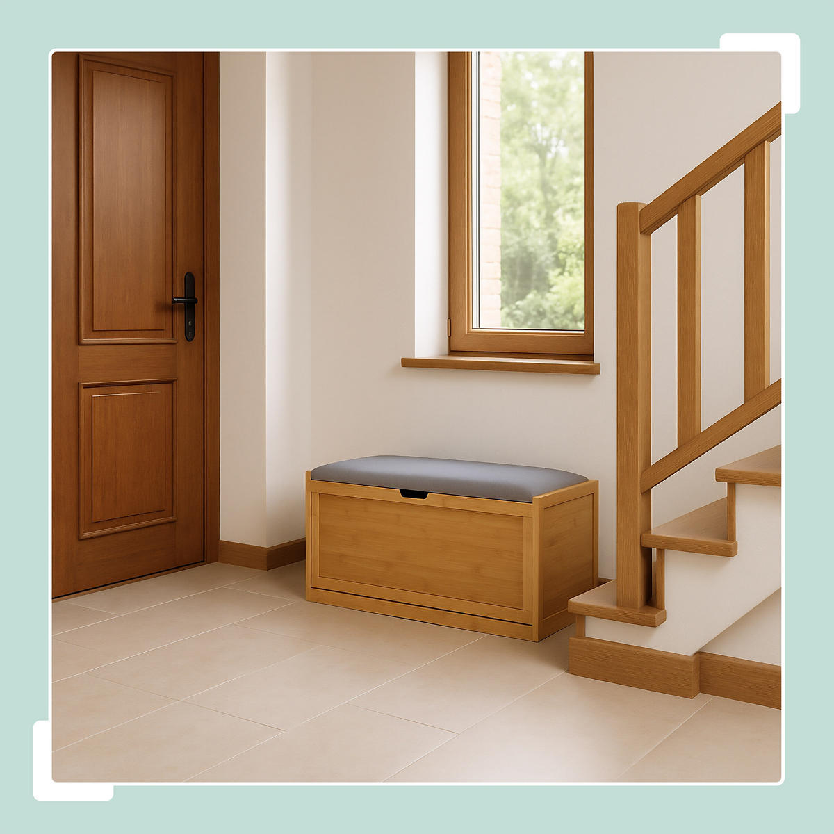 SCHUHBANK - Hellbraun/Grau, Holz/Kunststoff (80/49/26cm) - Relaxdays