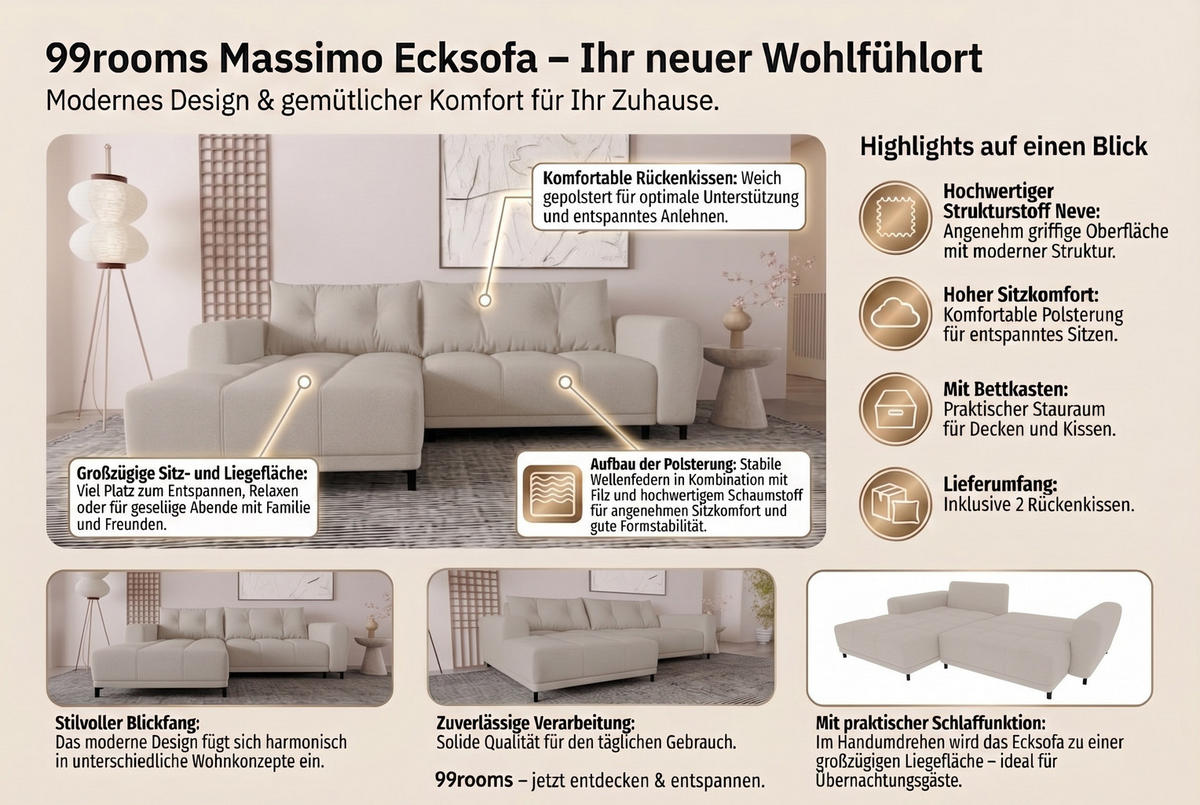 ECKSOFA Massimo Strukturstoff Dunkelblau inkl. Schlaffunktion Rechts - Schwarz/Dunkelblau, Textil/Metall (246/177cm) - 99rooms
