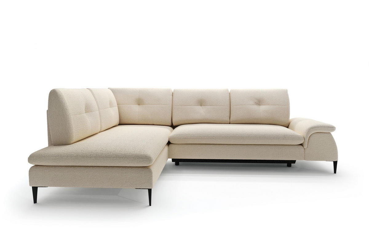 ECKSOFA BREZZA Beige Plüsch-Stoff mit Schlaffunktion - Beige, Holz (274/205cm) - MASSENO