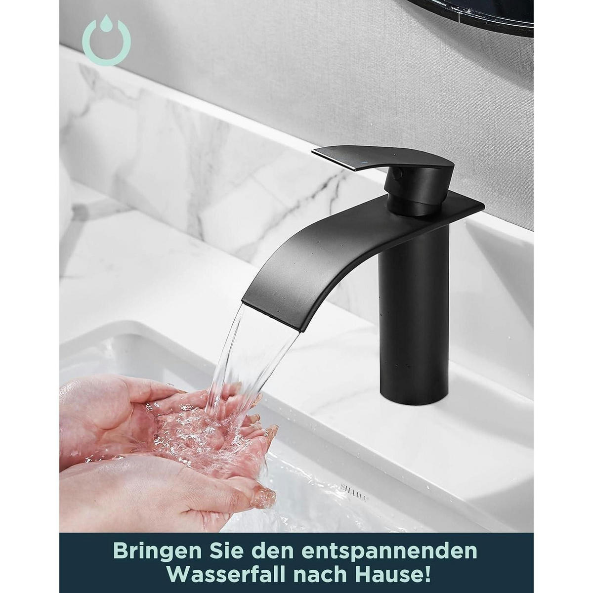 WASCHTISCHARMATUR Wasserfall Matt-Schwarz - Schwarz, Metall (12.7/7.5/17.8cm)