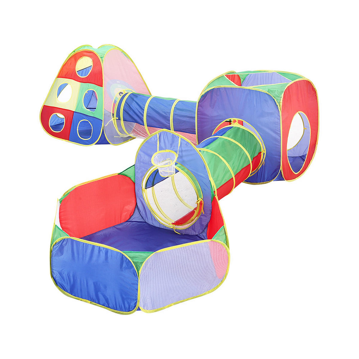 SPIELPLATZ 3 in 1 Faltbar Kinderzelt Bällebad Basketballkorb Polyester Multicolor - Multicolor, Kunststoff (260/90/270cm) - Livingandhome