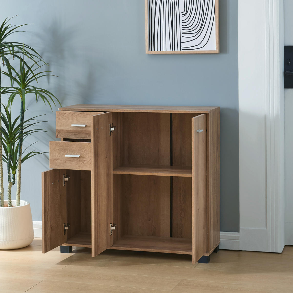 SIDEBOARD Crimla - Eichefarben, Holzwerkstoff (80/76/28cm) - [en.casa]