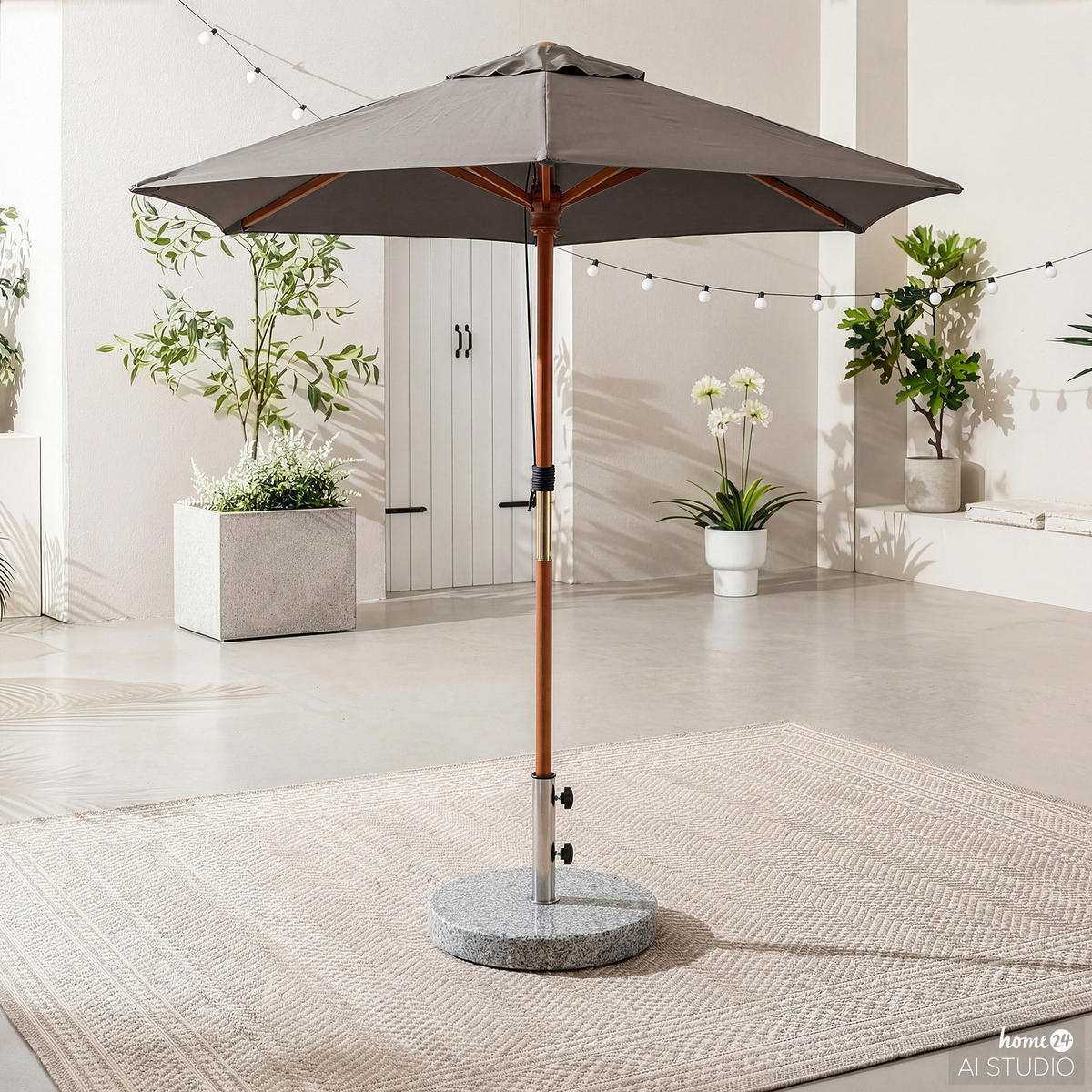 SONNENSCHIRM - Eukalyptus massiv / Polyester - Taupe, Holz/Textil (200/200cm) - home24