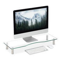 MONITORSTÄNDER Transparent Silber gehärtetes Glas höhenverstellbar - Transparent, Glas/Metall (24/70/11cm) - Relaxdays