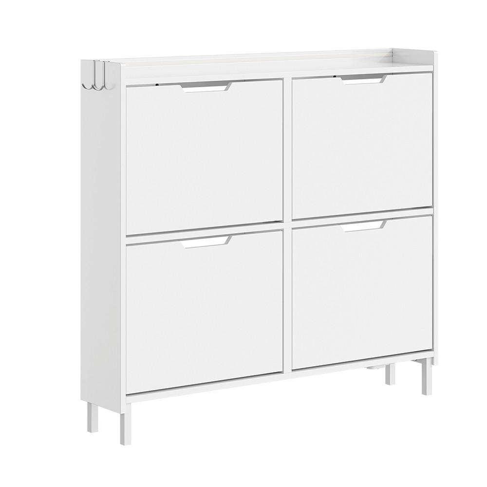 SCHUHSCHRANK 4 Türen Weiß 100x19x93cm Modern - Weiß, Holzwerkstoff (19/93/100cm) - SoBuy