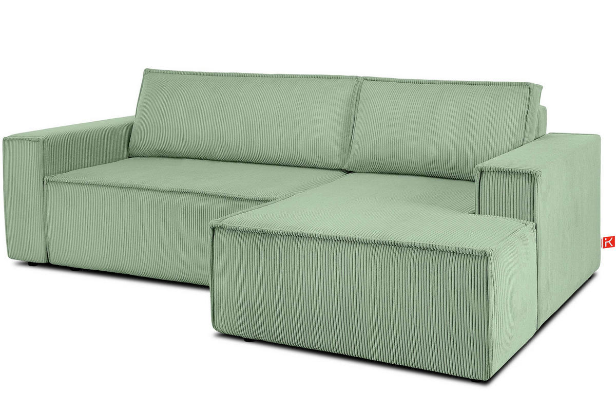 ECKSCHLAFSOFA-RECHTS NAPI in Pet Friendly Cord-Stoff, mintfarben - Schwarz/Mintgrün, Textil (262/148cm) - KONSIMO®