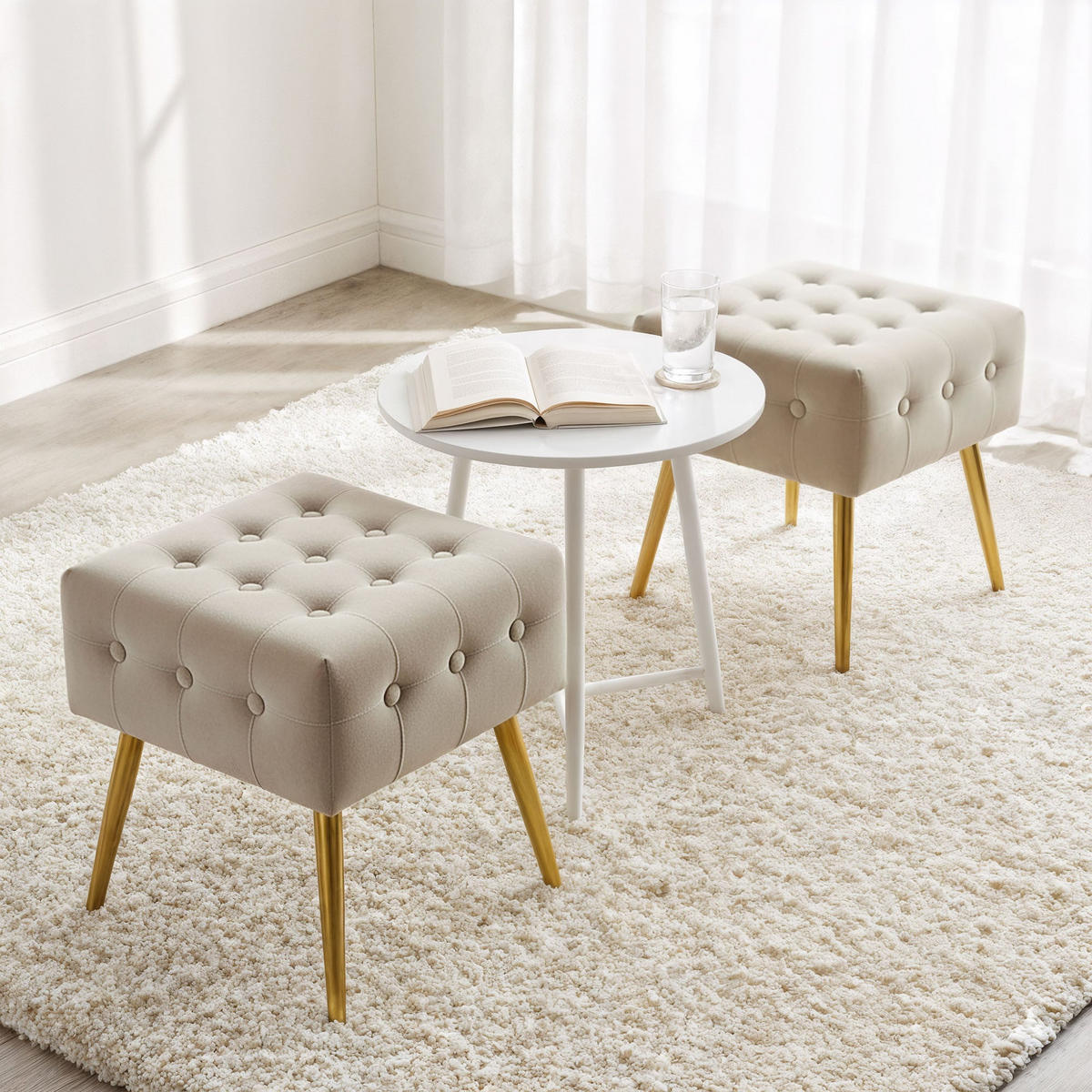 SITZHOCKER QUADRA, Beige, T40xB40xH42 - Beige, Holz (40/42/40cm) - Milordbikes