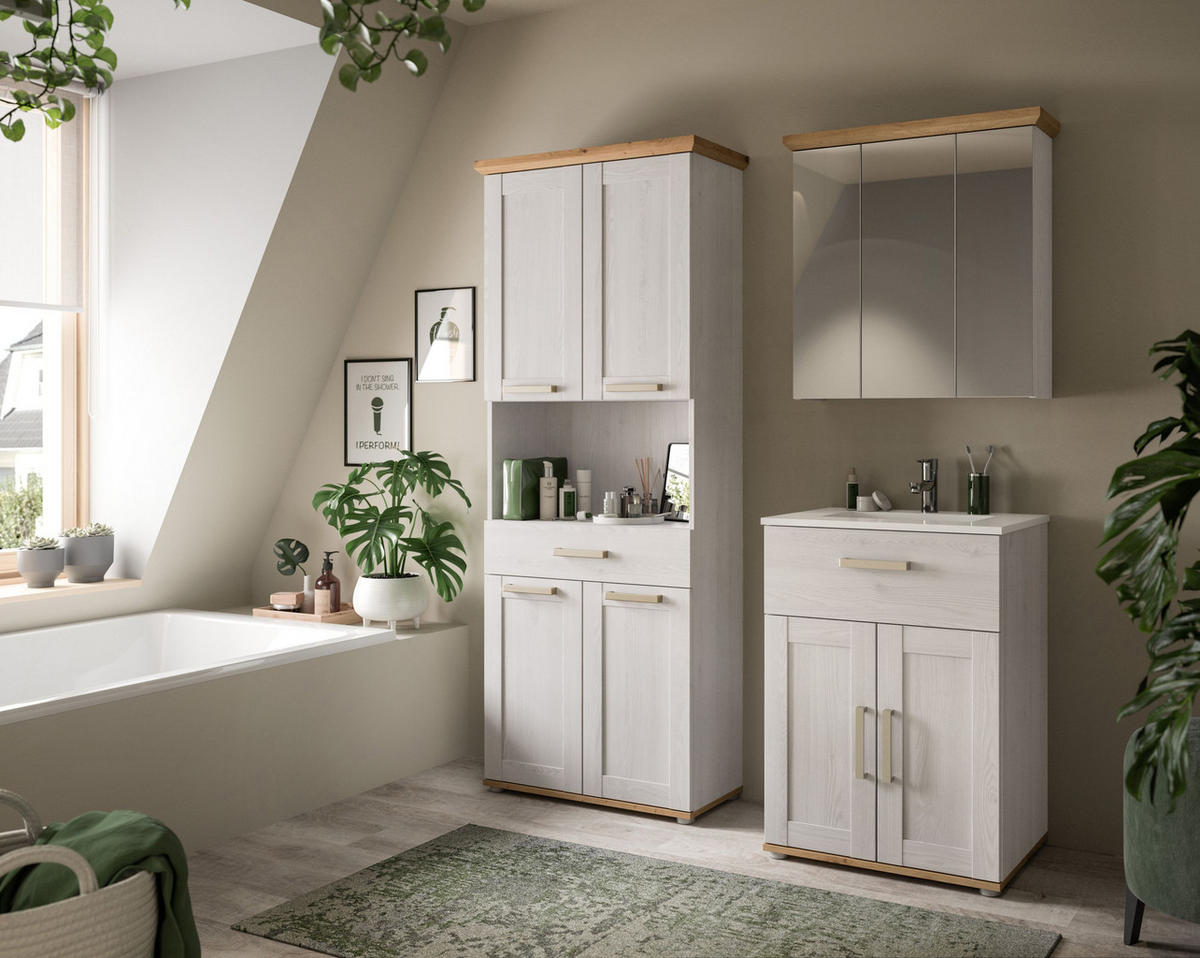WASCHTISCH inkl. Waschbecken VERONA (B/H/T: ca. 60/82/46 cm) in Sibiu Lärche Nachbildung/Sibiu Lärche Nachbildung - Lärchefarben, Holzwerkstoff (60/82/46cm) - Homes & Jones