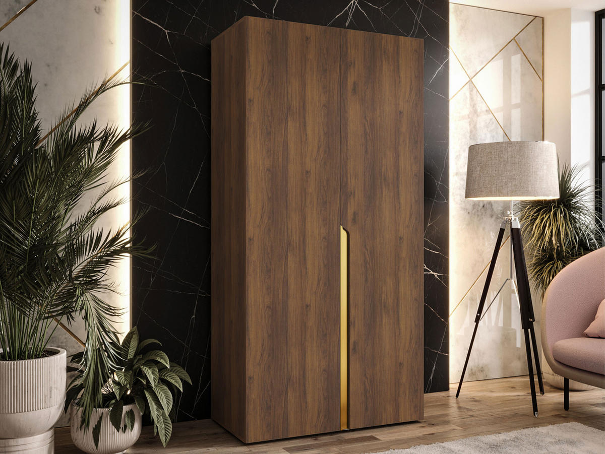 DREHTÜRENSCHRANK Mila I 100 - Goldfarben/Nussbaumfarben, Holzwerkstoff/Kunststoff (100/202/52cm) - MIRJAN24
