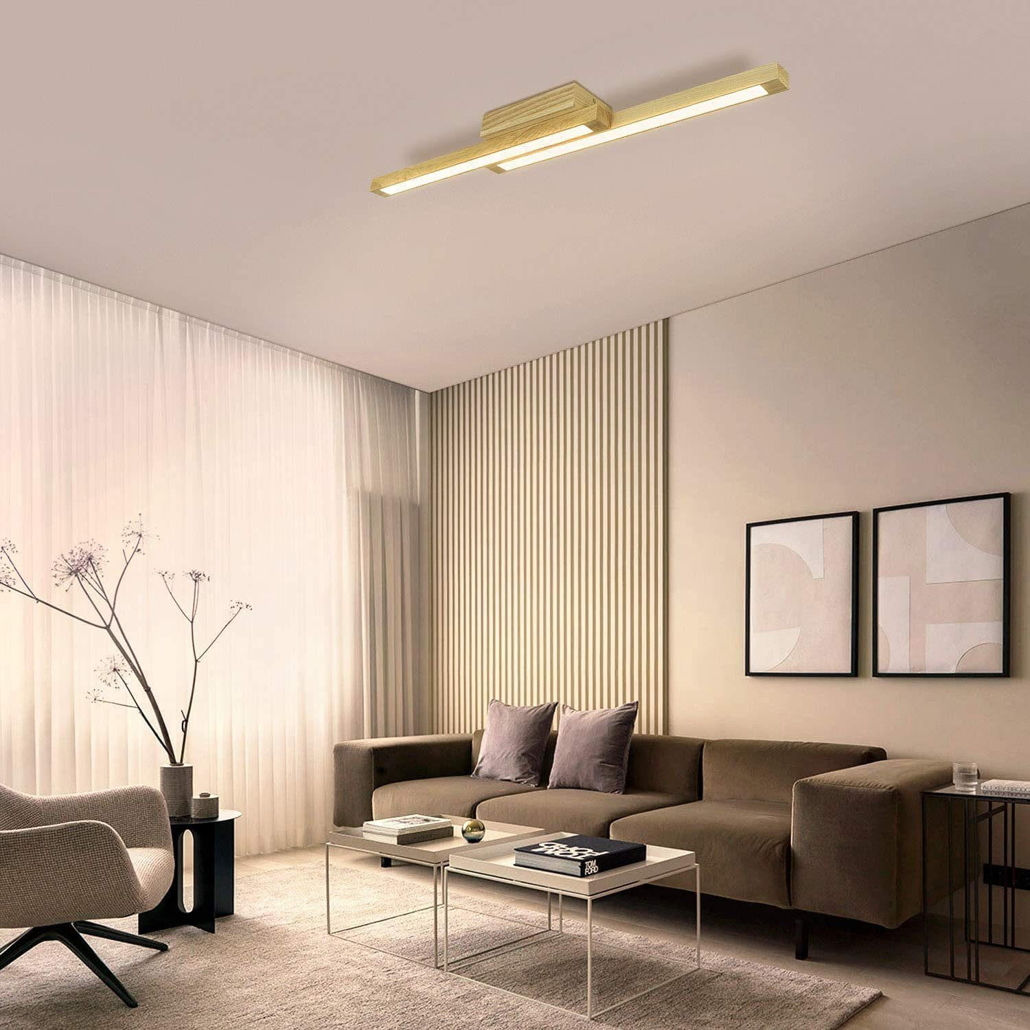 LED-DECKENLEUCHTE Yvonne 90/11/8 cm - Braun, Holzwerkstoff (90/11/8cm) - Nettlife
