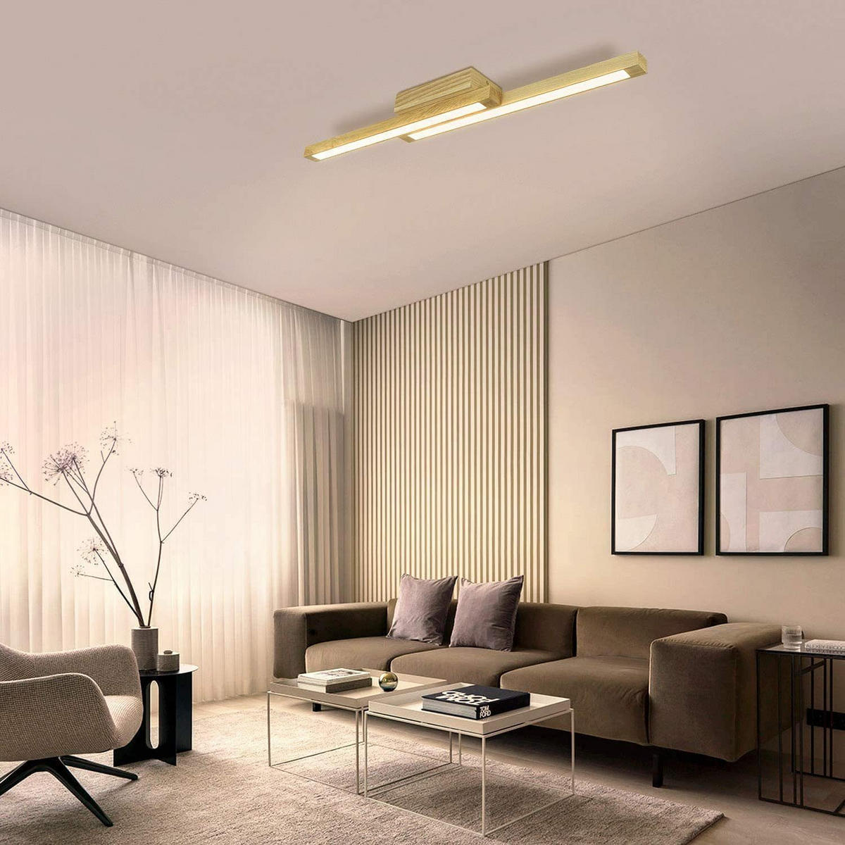 LED-DECKENLEUCHTE Yvonne 90/11/8 cm - Braun, Holzwerkstoff (90/11/8cm) - Nettlife