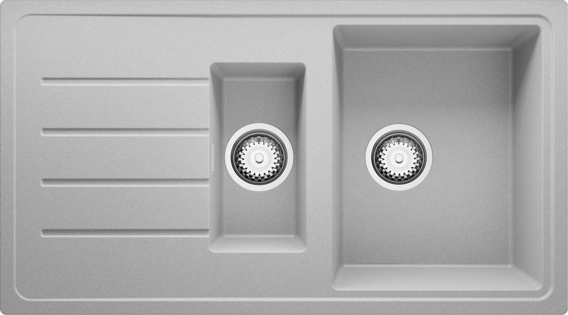 SPÜLBECKEN Kopenhagen Duo, 2-er set Grau 90/50 cm 1,5 Becken + Ablauf-Set ab 60er Unterschrank - Chromfarben/Grau, Kunststoff (90/19/50cm) - Primagran