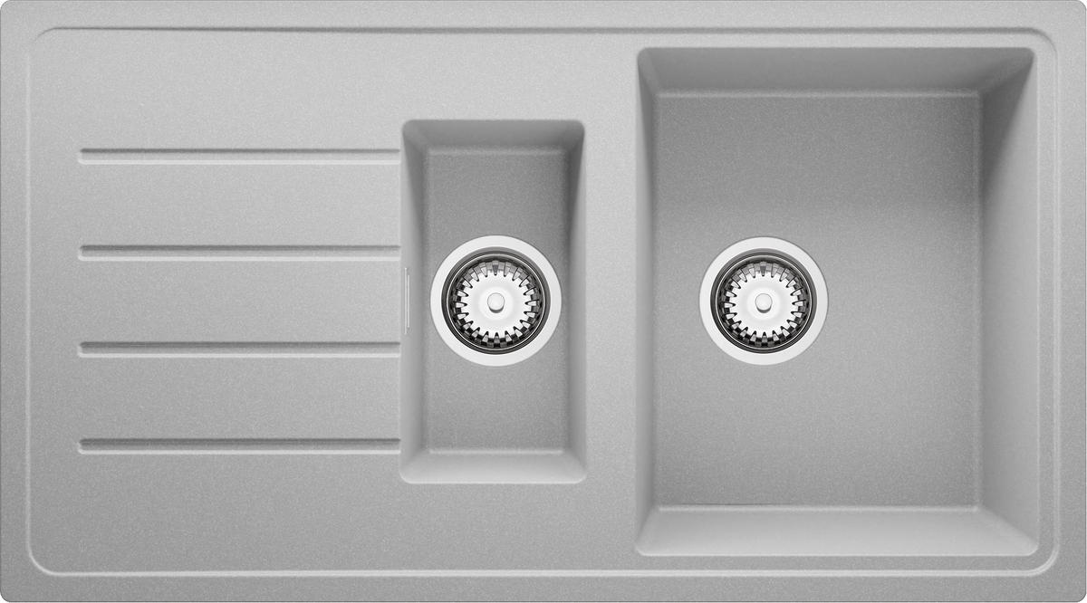 SPÜLBECKEN Kopenhagen Duo, 2-er set Grau 90/50 cm 1,5 Becken + Ablauf-Set ab 60er Unterschrank - Chromfarben/Grau, Kunststoff (90/19/50cm) - Primagran