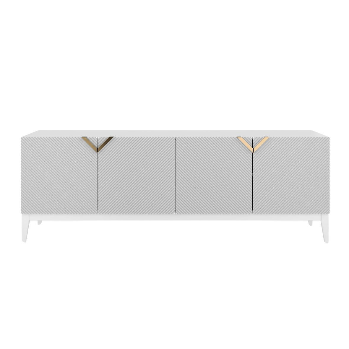 SIDEBOARD Demi Long, Weiß-Gold, Mit Gefrästen Fronten, Massive Buche - Goldfarben/Weiß, Holz/Holzwerkstoff (201.5/70/42cm) - Visby