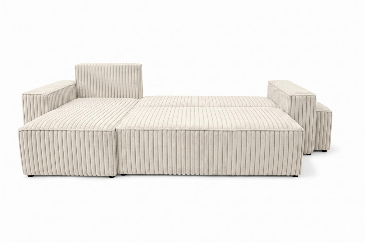 ECKSOFA Mit Schlaffunktion Und Pouf, Cordstoff Tilia, Ecru, Links, Best L Mit Pouf - Ecru, Holz (244/145cm) - Kaiser Möbel
