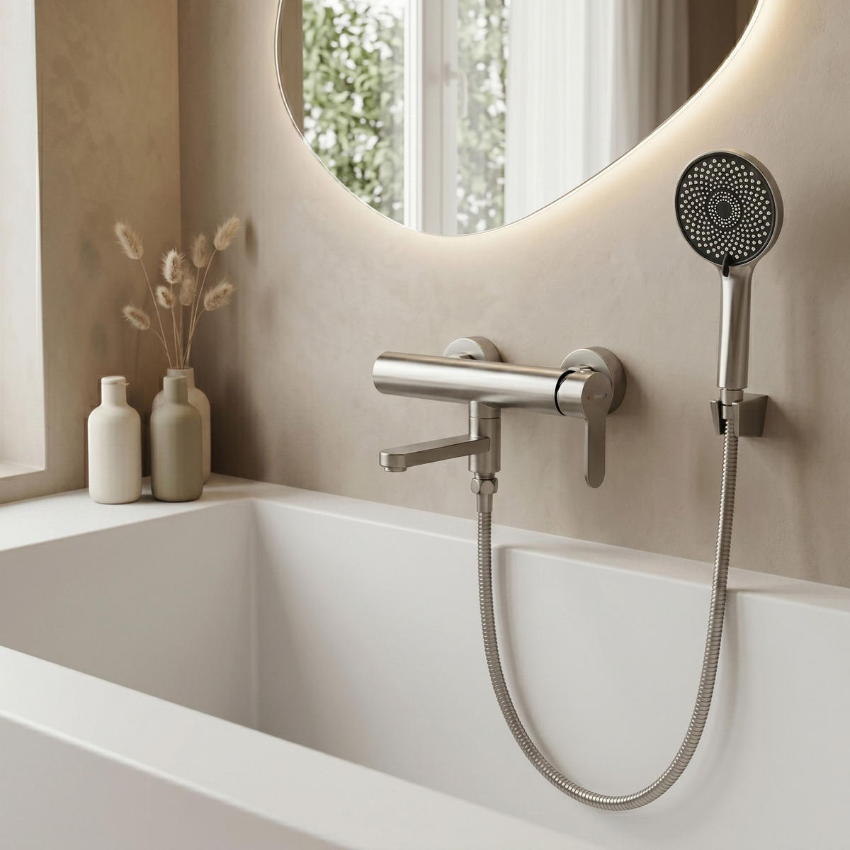 WANNENARMATUR Rea Arcos Brushed Nickel - Nickelfarben, Metall (20/20/15cm) - REA