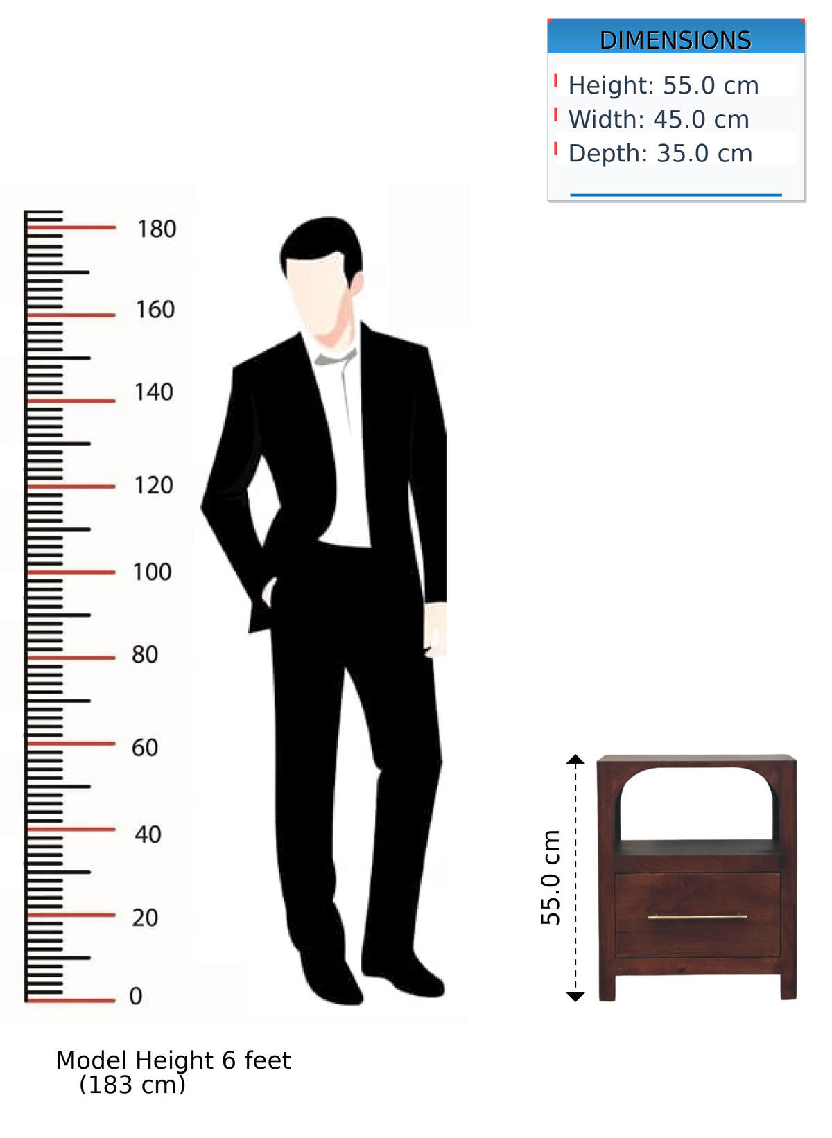 NACHTTISCH mit Wine-Wood-Oak-Finish, 1 Schublade, 1 offene Ablage, dunkelbraun. - Dunkelbraun, Holz/Metall (45/55/35cm) - Artisan Furniture