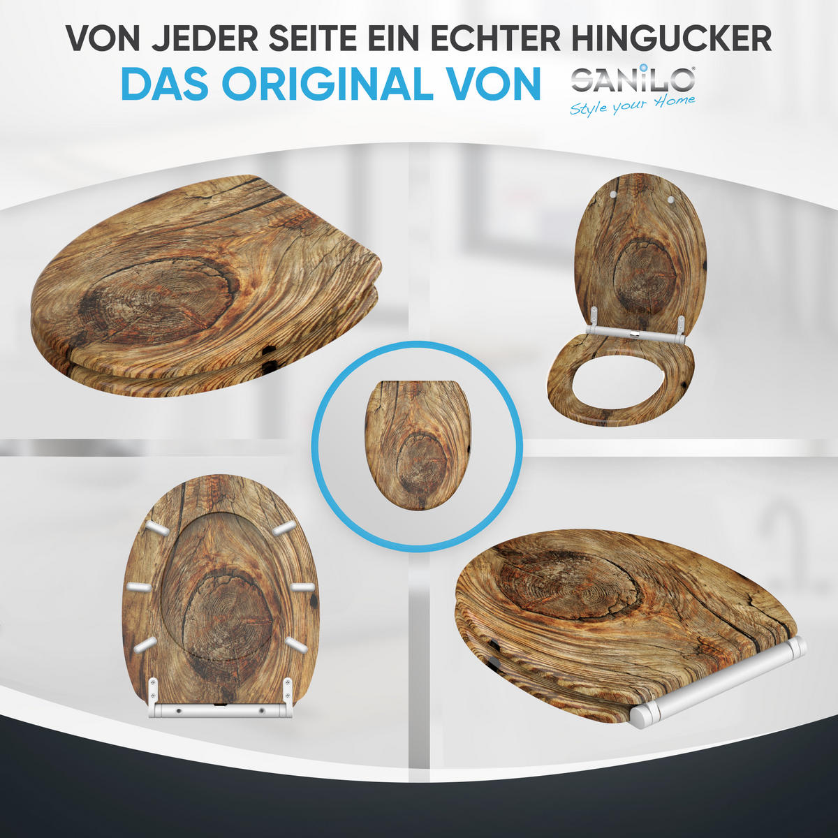 WC-SITZ mit Absenkautomatik & Top Fix Rustikal - Braun, Holzwerkstoff (37.7/5.5/48cm) - Sanilo