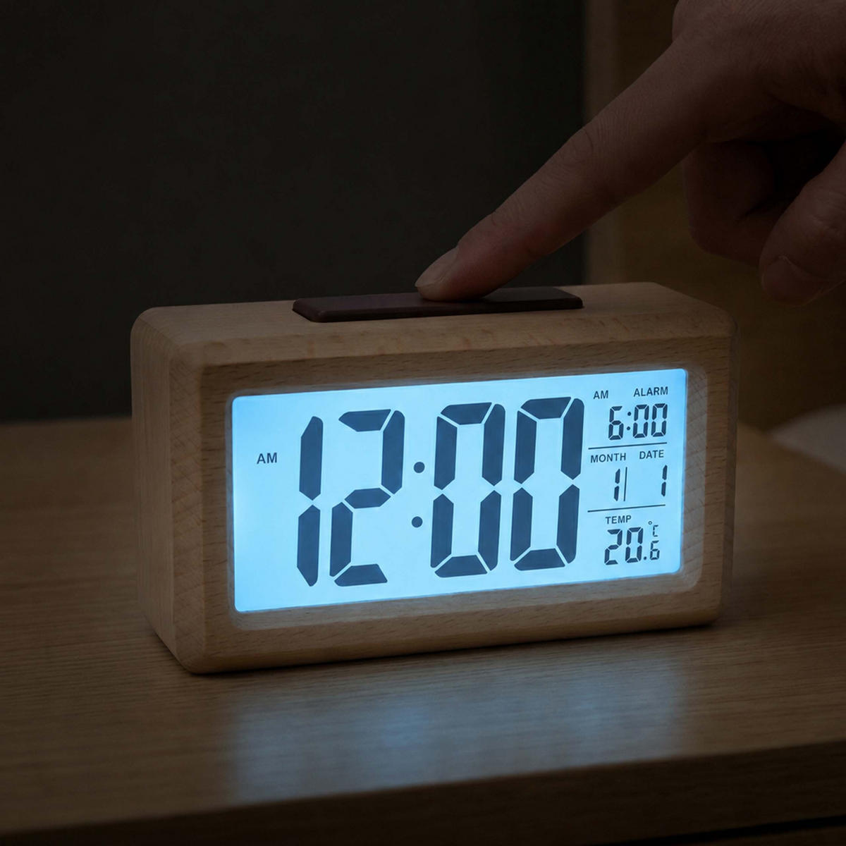 VÄCKARKLOCKA natur digital trä - Ljusbrun, Trä/Plast (13.5/8/5cm) - Relaxdays