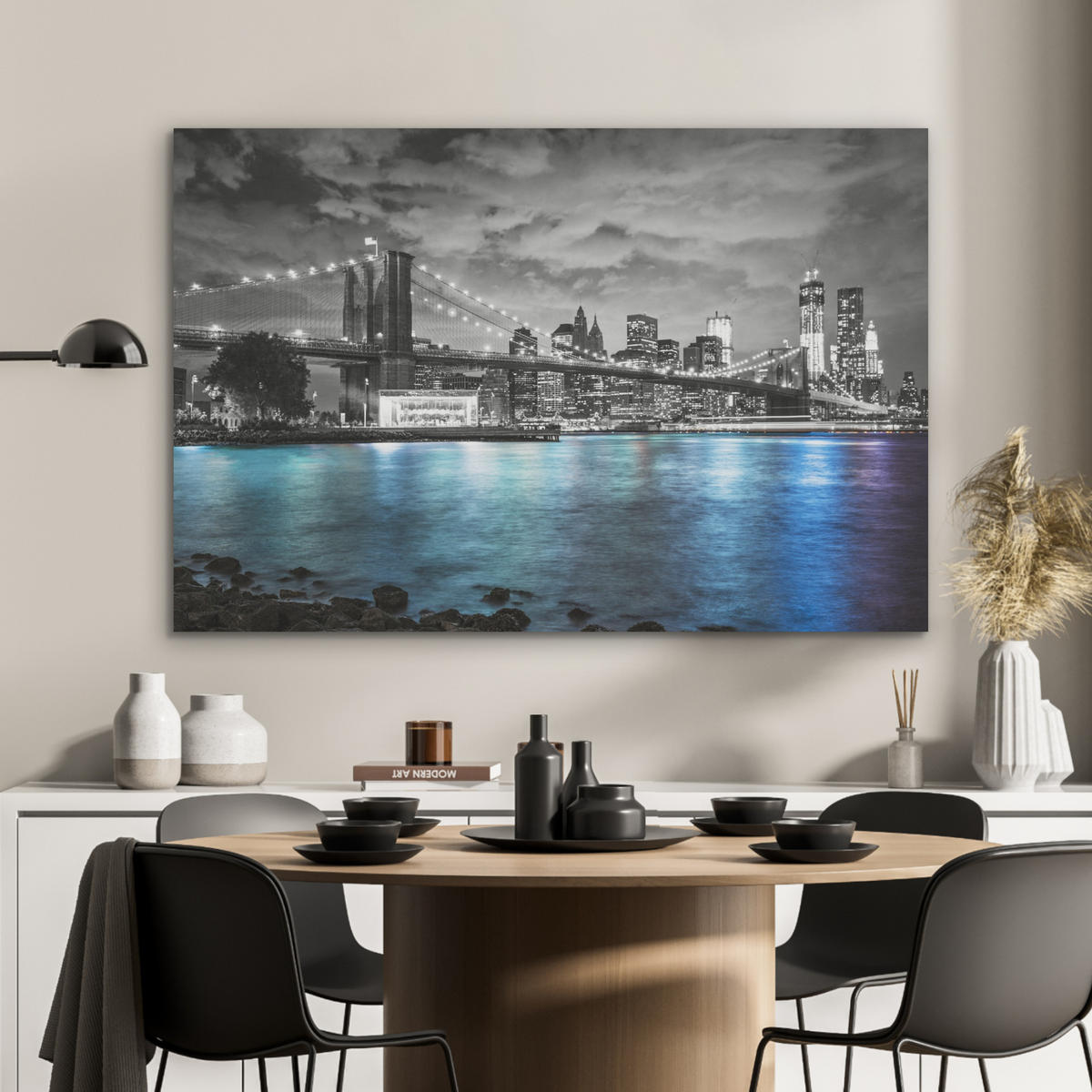 AKUSTIKBILD New York - Skyline - Stadt - Blau Akustikpaneele 90x60 cm - Blaugrau, Kunststoff (90/60/0.9cm) - MuchoWow