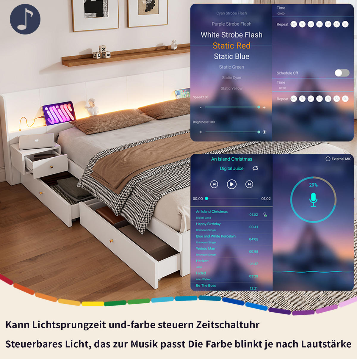 DOPPELBETT 180/200 cm Weiß aus MDF mit LED, USB und Stauraum - Weiß, Holzwerkstoff (180/200cm) - OKMYHOME