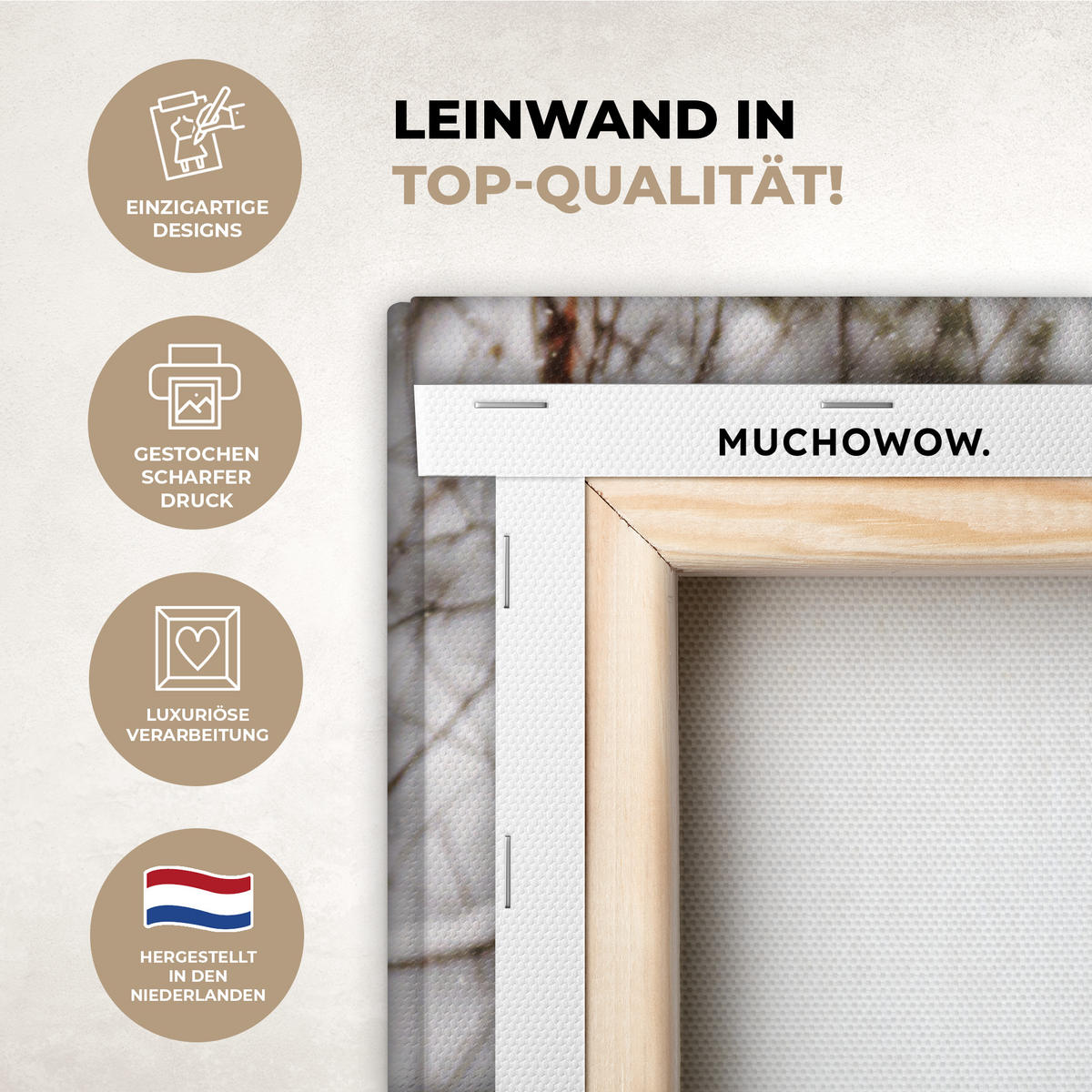 LEINWANDBILD Wolf - Winter - Schnee - Natur - Tiere Wandbilder 80x60 cm - Haselnussfarben, Textil (80/60cm) - MuchoWow