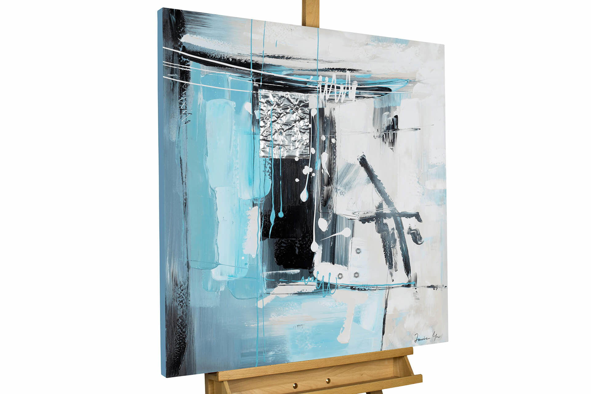 ACRYLBILD HANDGEMALT 80/80 cm - Türkis/Grau, Holz/Textil (1.3/80cm) - KUNSTLOFT