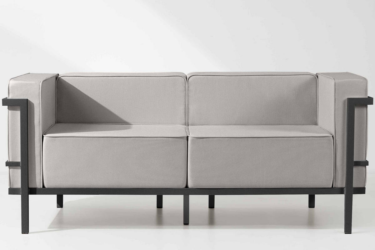 GARTENSOFA TRIGLO 2-Personen, Stahlrahmen, Modern, Dunkelgrau/Hellgrau - Dunkelgrau/Hellgrau, Textil/Metall (164/70/69cm) - KONSIMO®