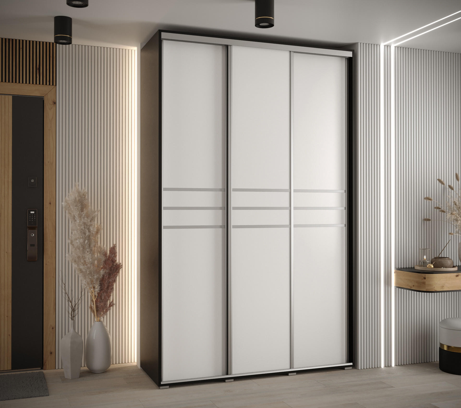 SCHWEBETÜRENSCHRANK 235,2/160/45 3-türig - Silberfarben/Schwarz, Holz/Metall (160/235/45cm) - Abiks Möbel