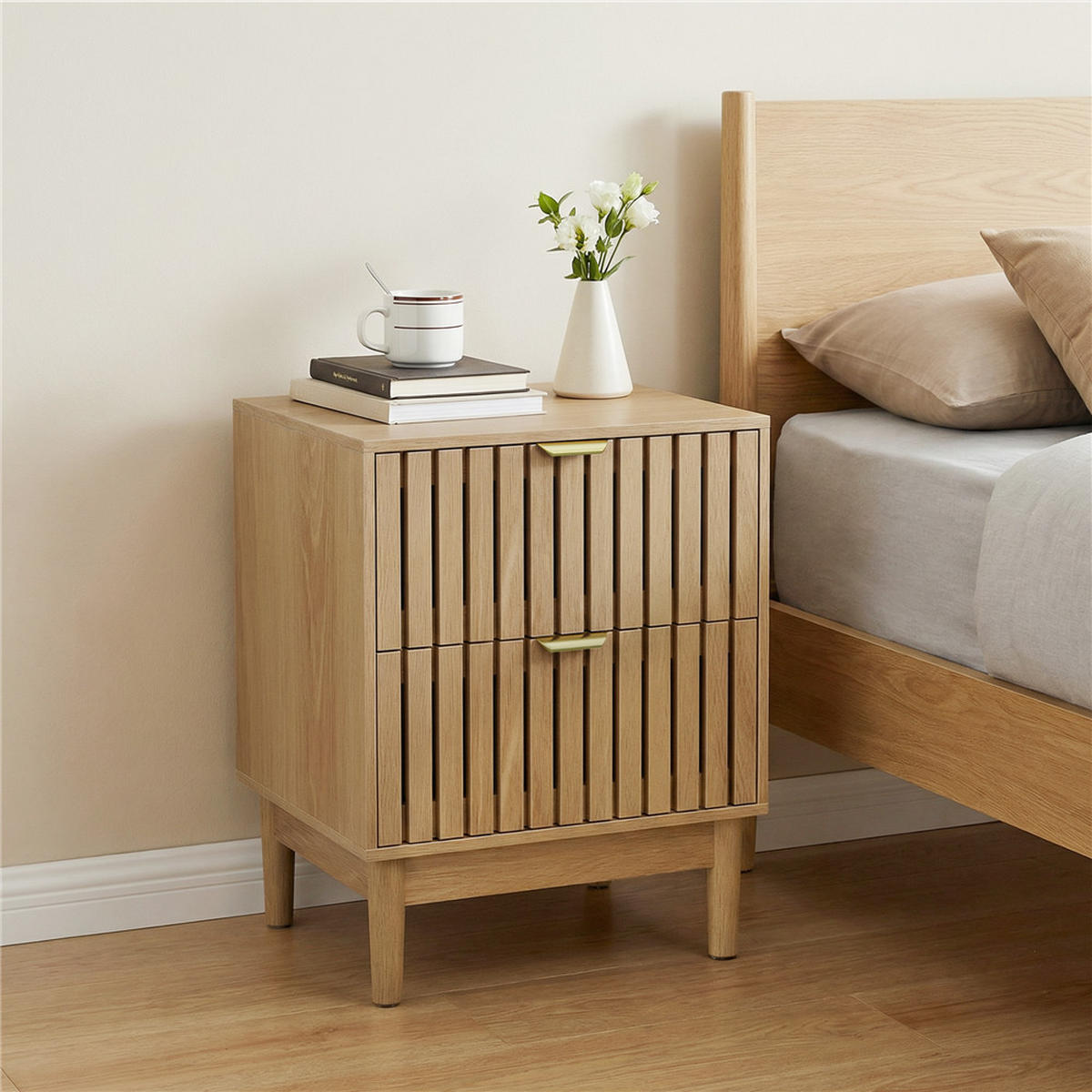 NACHTTISCH Eiche 45/56,5/39 cm mit 2 Schubladen - Naturfarben, Holz (45/56.5/39cm) - Kaket