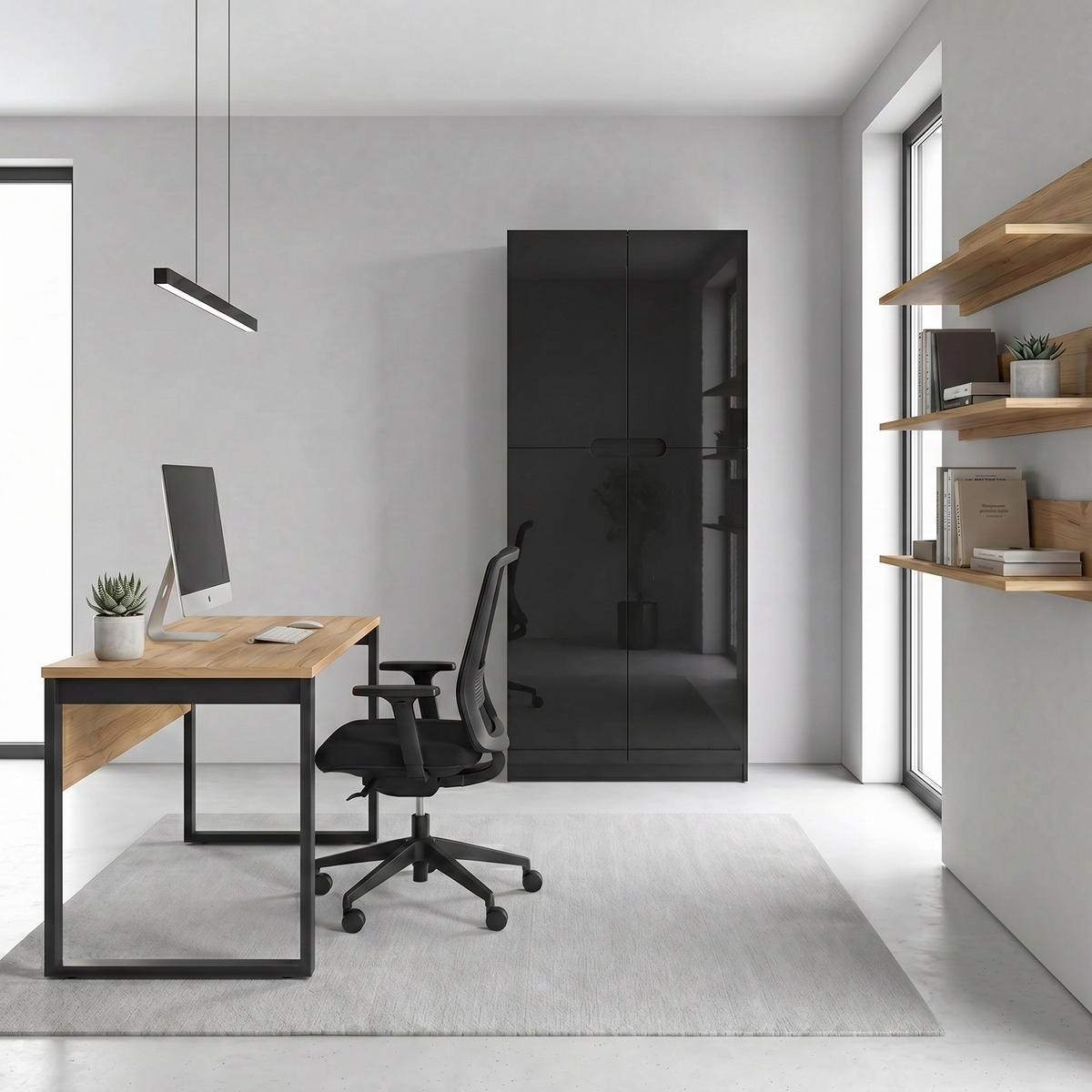 BÜROSCHRANK Logan Fronten in Schwarz Hochglanz - Schwarz Hochglanz, Holzwerkstoff (82/184/37cm) - Vladon