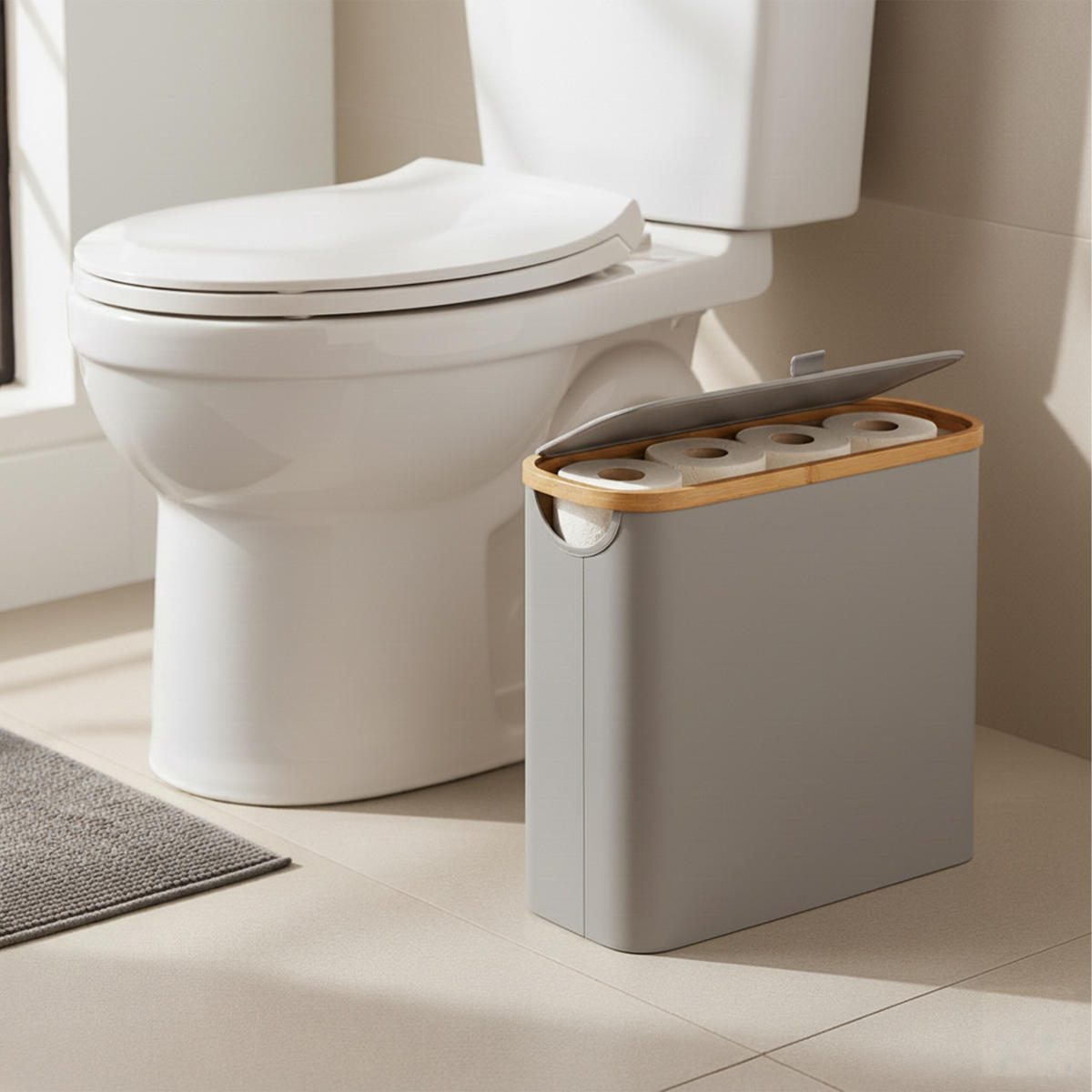 TOILETTENPAPIER-AUFBEWAHRUNG - Grau, Holz/Textil (43/38/17cm) - Relaxdays