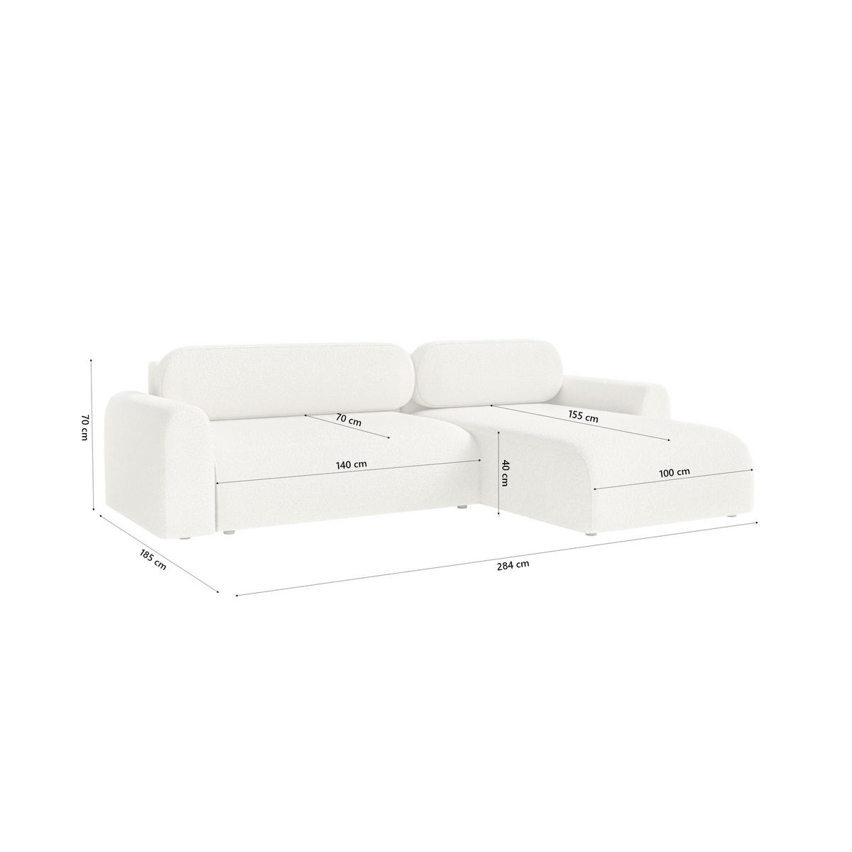 ECKSOFA Lome L mit Schlaffunktion, Weiß - Weiß, Textil (286/185cm) - Fedve