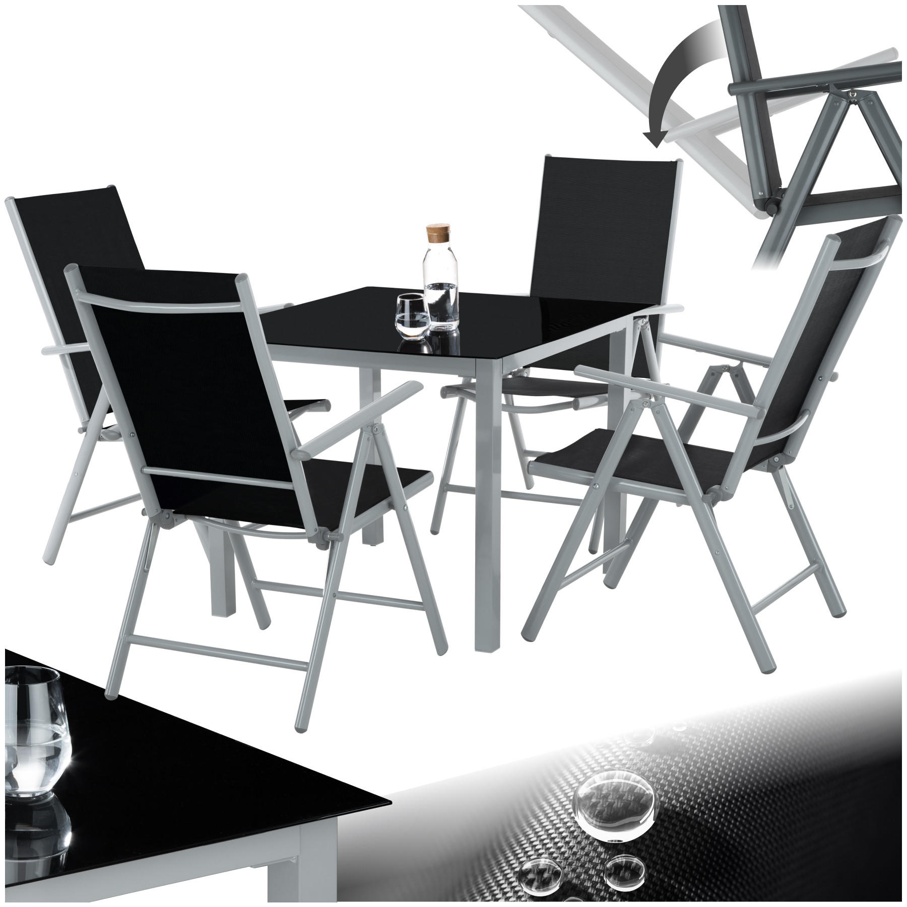 SITZGRUPPE Stabia,Tisch mit Sicherheitsglasplatte und Ausgleichsschrauben,silber - Silberfarben, Naturmaterialien/Kunststoff - tectake
