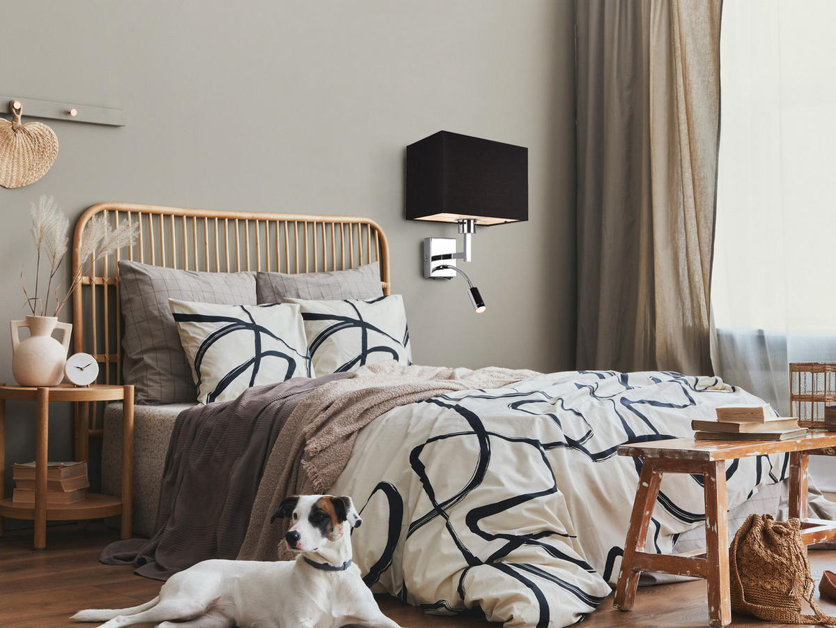 WANDLAMPE mit Schalter & Leselampe Schwarz, Höhe 31cm - Schwarz, Textil/Metall (25/31/24cm) - meineWunschleuchte
