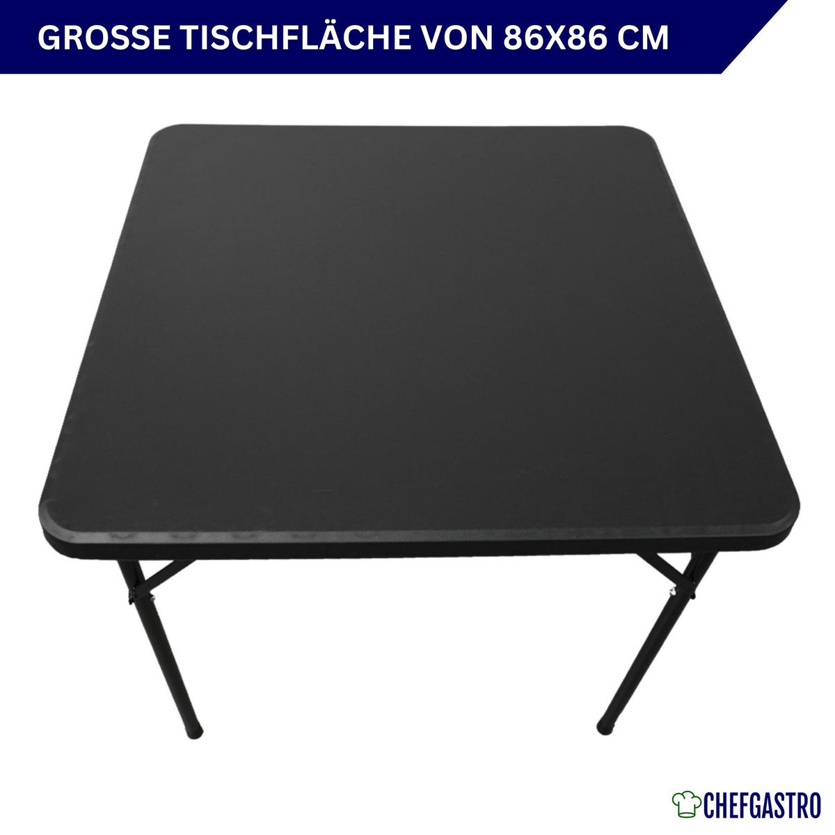 BALKONTISCH klappbar 86x86cm wetterfest 4 Personen Kunststoff Schwarz - Schwarz, Kunststoff (86/86/74cm) - CHEFGASTRO
