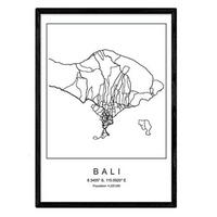 POSTER Bali Stadtkarte – Nordisch A3 Schwarzer Rahmen - Schwarz, Papier (29.7/5/42cm) - Nacnic
