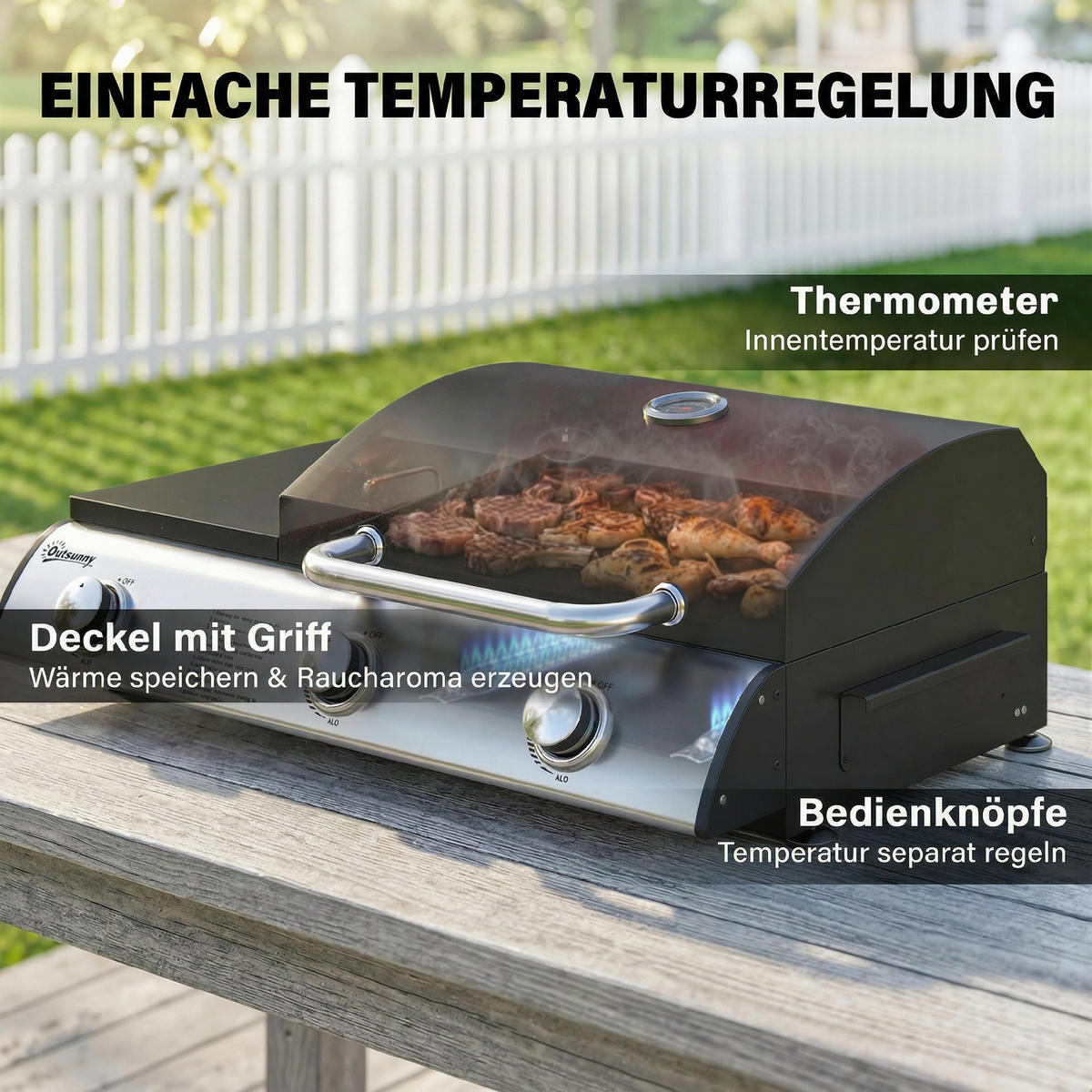 TISCHGASGRILL Metall Edelstahl Schwarz - Schwarz, Metall (47/27/77cm) - Outsunny